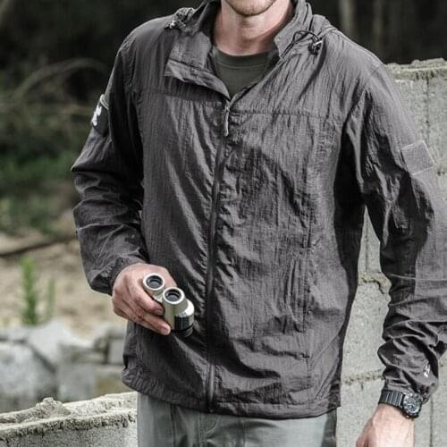 2021 New Summer Waterproof Quick Dry Tactical Leather Jacket Men Hooded Thin Breathable Solar Windbreaker Army Military Jacket