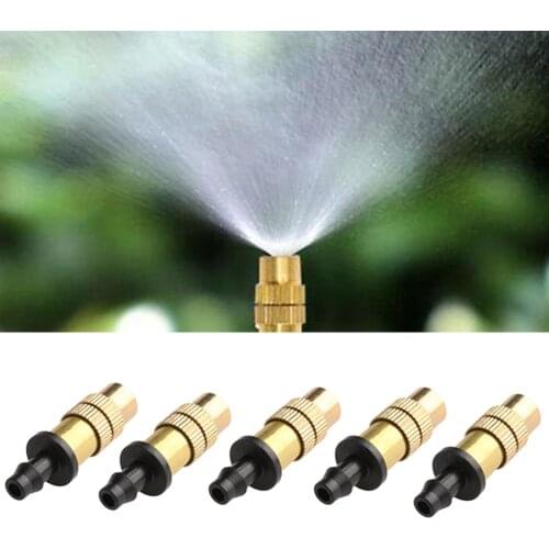 5pcs Threaded Brass Mist Nozzle Misting Spray Sprinkler Gardening Water Cooling Adjustable for Spray Garden Lawn Irrigation