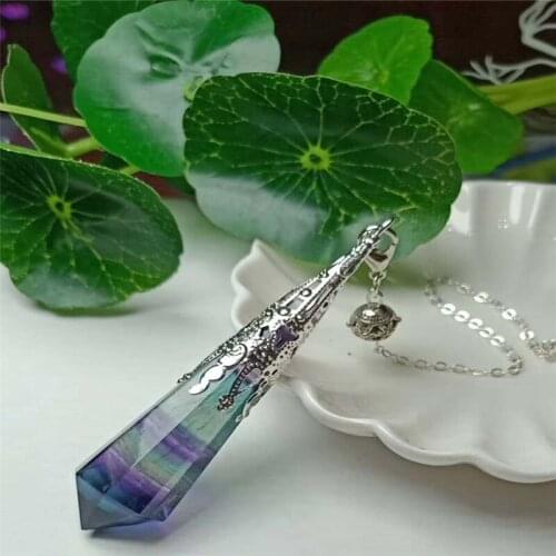 Fashion Natural Color Fluorite healing crystals Pendulum quartz crystal pendant necklace Dowsing Reiki Chakra Pendulum jewelry