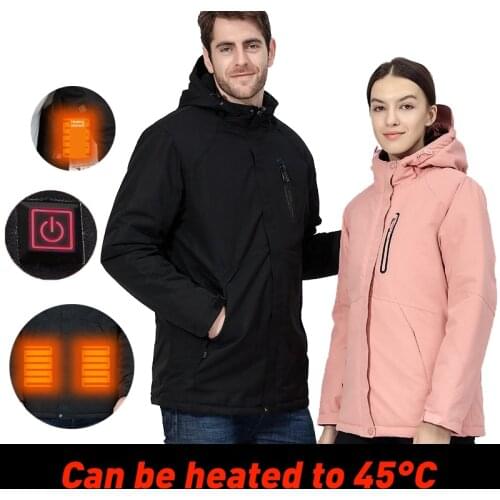 Men Women USB Heated Ski Jacket Winter Warm Fleece Hiking Cycling Ski-wear Waterproof Windproof Couple Snow Snowboard Coat