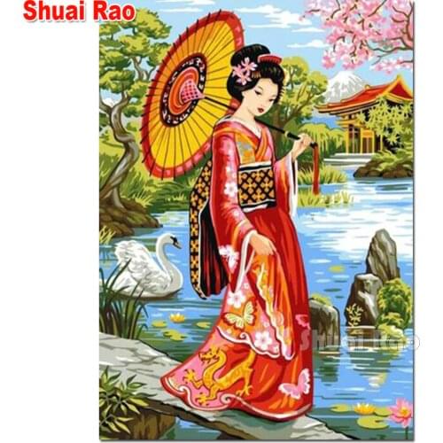 Handcraft diamond painting woman Japanese diamond Embroidery 5D DIY full square round mosaic Kimono girl Decorative home