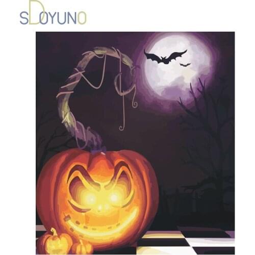 SDOYUNO DIY painting by numbers with frame for adults Halloween abstract pumpkin paints for painting Unique Gift For Home Decor