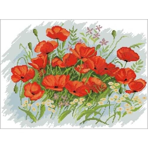 Red poppy flower patterns Counted Cross Stitch 11CT 14CT 18CT DIY Chinese Cross Stitch Kits Embroidery Needlework Sets