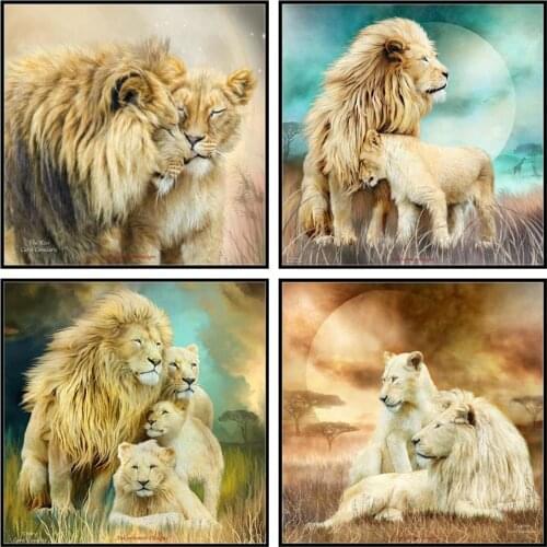 Counted Cross Stitch Kits Needlework - Crafts 14 ct Aida DMC Color DIY Arts Handmade Home Decor - Lion Family Collection