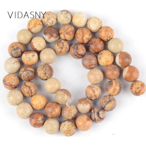 Natural Picture Jaspers Round Stone Beads For Jewelry Making 4-12mm Spacer Loose Beads Diy Bracelet Necklace 15" Wholesale