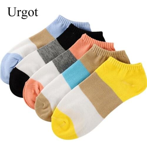 Urgot 10 Pairs Womens Socks Pure Candy Color Stripe Dots Cotton Boat Socks Summer Autumn Shallow Mouth Ladies Girls Socks Meias