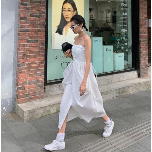 Off shoulder New Summer Dress Girls Boho Party Female Vintage Dress Sleeveless white Women Dresses long oversize Robe Vestido