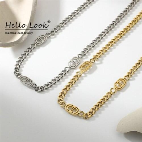 HelloLook New Chunky Necklace Thick Cuban Chain Ladies Necklace 18K Gold Plated Stainless Steel Chain Necklace Jewelry