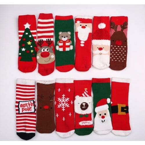 Autumn Winter New Year Santa Claus Christmas Snow Elk Gift Towel Socks long kid sock Snowman cotton children
