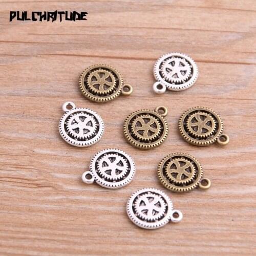 20pcs 12*15mm Two Color Metal Zinc Alloy Round Punk Gear Charms Fit Jewelry Pendant Charms Makings