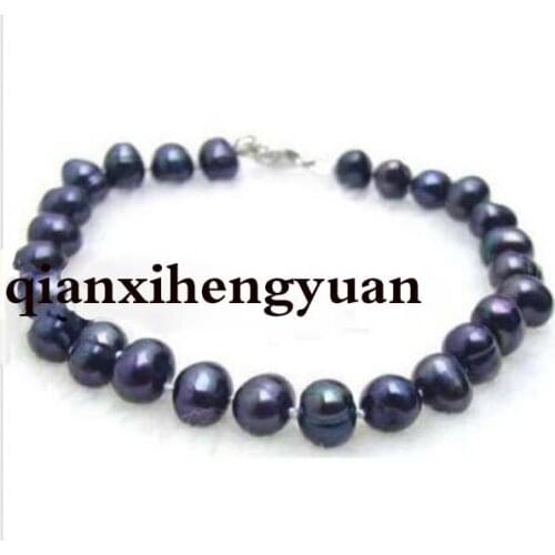 SALE 6-7mm black natural freshwater luster pearl 7.5" braclet