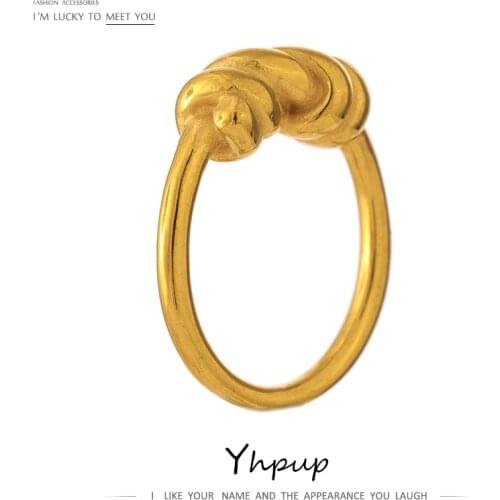 Yhpup Simple Tie Gold Ring Women Stainless Steel Jewelry Punk New Design Metal Texture Ring бижутерия для женщин Gala Gift 2020