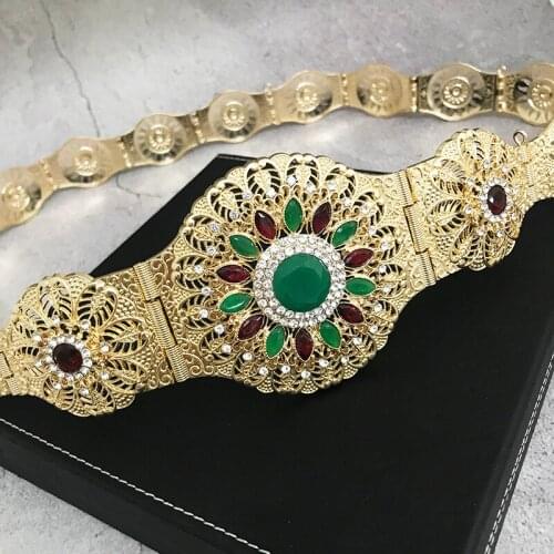 Moroccan Metal Belt In Gold Big Sunflower Crystal Waist Chain Dubai Wedding Jewelry For Woman