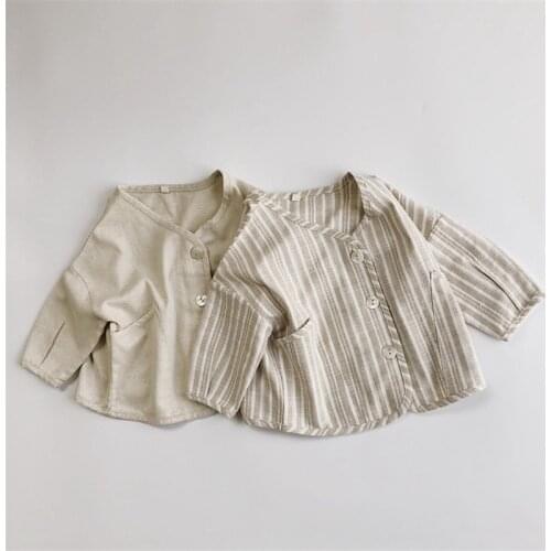 Spring 2021 New Boys Girls Cotton Linen Long Sleeve Shirts Korean style Clothing Toddler Kids Casual Loose Shirts Coat