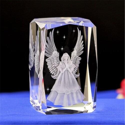 Wedding Favors 3D Guard Angel Crystal Crafts Laser Engraving Cube Fengshui Crafts Home Decoration Accessories Personalized Gift