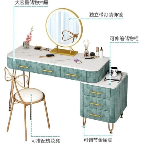 Luxury Dressing Table with Mirror Makeup Light Mirror Marble Desktop Velvet Drawers Net Red Dressing Table 100 Cm