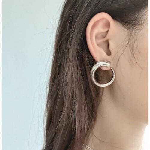 Unique 925 Sterling Silver Nordic Geometric Spiral Earrings Women Minimalist White Gold Semi Circle Spiral Pierced Stud Earrings