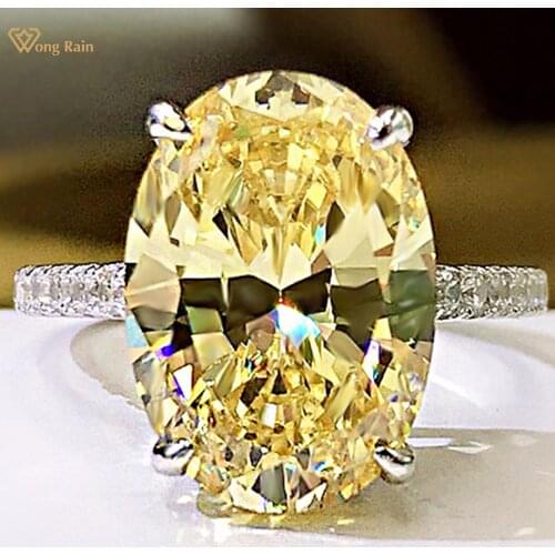 Wong Rain 100% 925 Sterling Silver 9*13 MM Oval Cut Created Moissanite Gemstone Engagement Classic Ring Ladies Fine Jewelry Gift