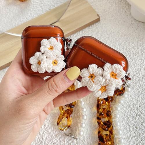 Earphone Charging Box Protective Cases For Airpods 2 Pro DIY Flower Case with Amber Keychain Cute Soft Cover For AirPod Air Pods