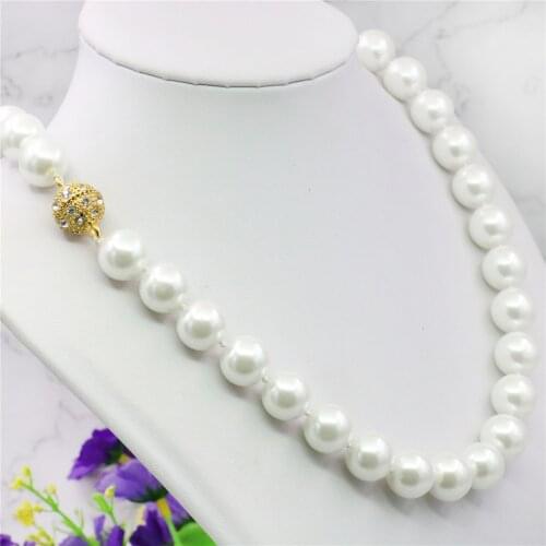 Huge 12mm South Sea White Shell Pearl Necklace Rope Chain Beads Hand Made Jewelry Making Natural Stone 18inch (Minimum Order1)
