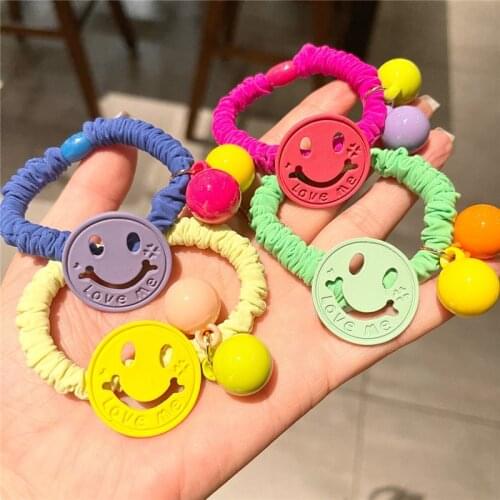 Women Girl Scrunchies Elastic Hair Ties Bands Smile Face Yellow Summer Fashion Korean Mujer Head Accessories Hyuna Wholesale