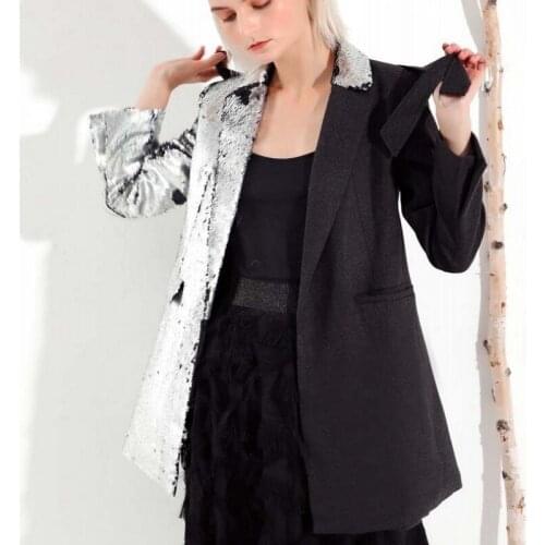 Brand Runway Women Sequined Patchwork Long Blazer Jacket Fashion Punk High Street Bling Paillette Belted Lace Up Blazers Coats