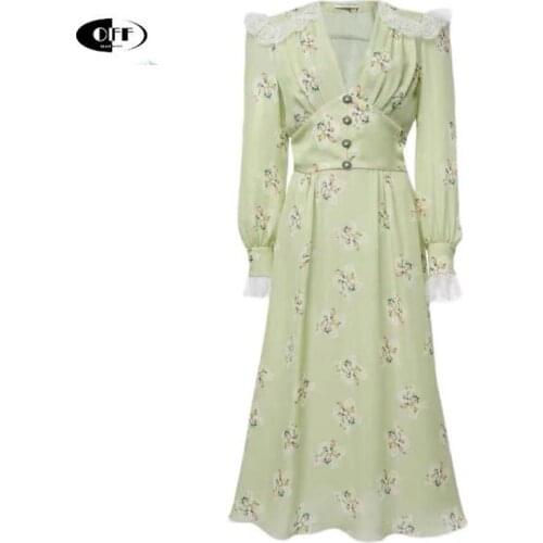 Designer Runway French Chic Party Midi Dress Elegant Floral Lace Up Fashion High Waist V-neck Traf Women Evening Long Dresses ZA