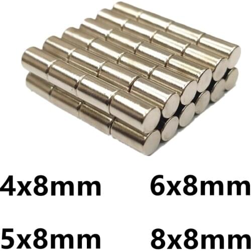 10 20 50PCS/LOT NdFeB Magnet 4*8 5*8 6*8 8*8 N35 Cylinder MAGNET 4x8 5x8 6x8 8x8 Round Speaker Neodymium Magnetic Material