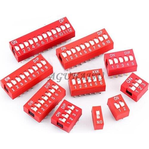 10pcs Slide Type DIP Switch Module 1 2 3 4 5 6 7 8 PIN 2.54mm Position Way DIP Red Pitch Red Snap Switch Dial Switch