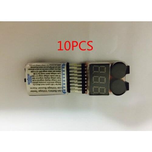 10PCS Lipo Battery Voltage Tester Volt Meter Indicator Checker Dual Speaker 1S-8S Low Voltage Buzzer Alarm 2in1 2S 3S 4S 8S +FS
