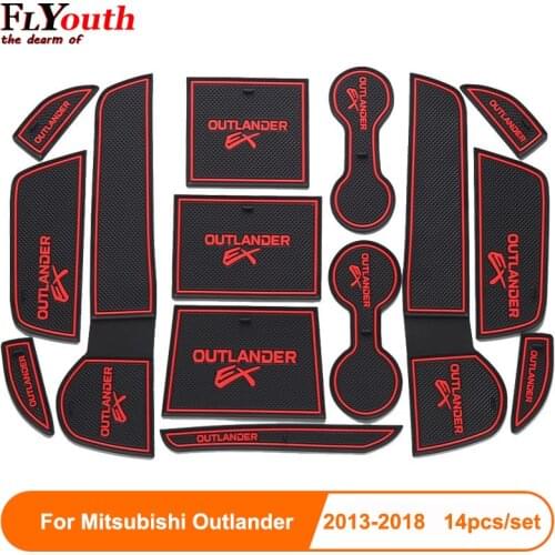 14pcs/set Car Door Groove Mat For Mitsubishi Outlander 2013-2018 Auto Anti-Slip Cup Mat Non Slip Door Gate Pad Car Accessories