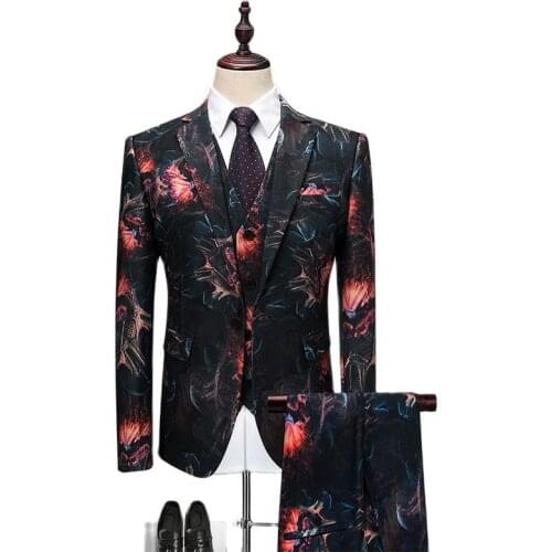 2021Boutique fancy suits mens host performance dress nightclub groom wedding dress suit three-piece(jacket + vest + trousers)