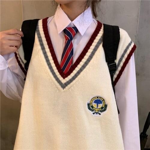 2021 Japanese-style Pullover Spring And Autumn JK College Style Loose Sleeveless Sweater Knitted Vest V-neck School Girl Uniform