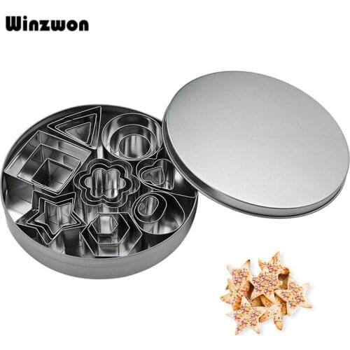 24Pcs Stainless Steel Christmas Cookie Cutter Biscuit Cookie Mold Square Flower Star Heart Fondant Stamp Cookie Decorating Tools