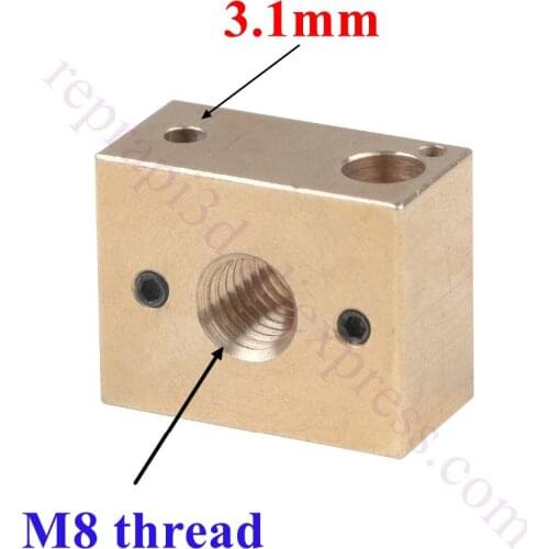 3pcs High Temperature M8 Thread copper Heating Block for Wiiboox 3D Printer PT100 / K-type Thermocouple / thermistor Extruder