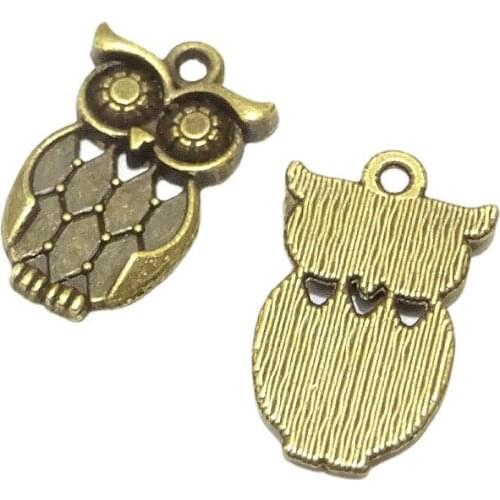 50pcs Alloy Antique Bronze Plated Owl Charms Pendants For Jewelry Making DIY Craft 22*14MM