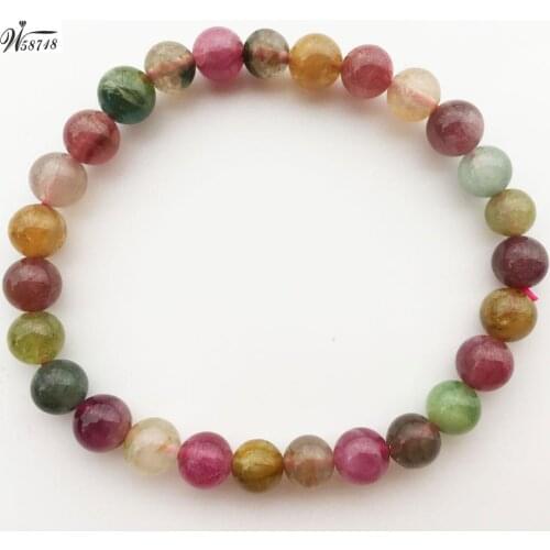 Free Shipping Fashion Jewelry 6~7mm Natural Tourmaline Ball Beads Stretch Bracelet 7" FG8701