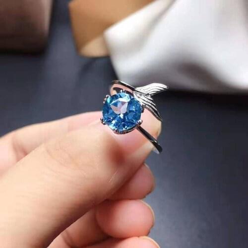 Citrine Mermaid Blue Topaz S925 Sterling Silver Ring Fashion Simple Superior Charm Fine Jewelry for Women Free Shipping Hot Sale