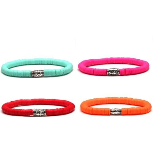 6mm Solild Color Polymer Clay Heishi beads Stretch Bracelet Women Red Pink Orange Yellow Eco-friendly Beach Jewelry Present