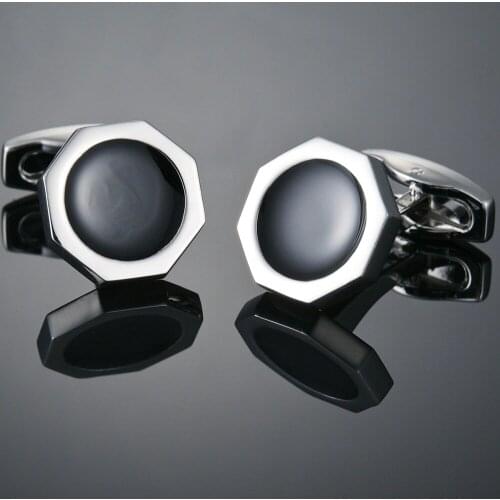Geometric Octagon Classic Black Silvery Mens Cufflinks Luxury Party Wedding Suit Shirt French Cuff Links Banquet Jewelry Gifts