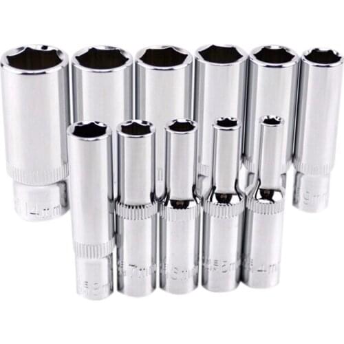 JFBL Hot 11 pcs 1/4 inch Drive Deep Socket Set CRV Hand Tools 6 Point Long Socket Hex Repair Tool