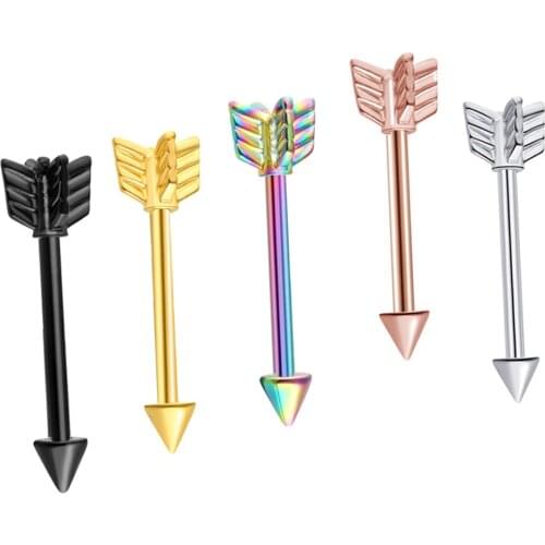 JUNLOWPY Stainless Steel Nipple Ring Ear Barbell Arrow Body Piercing Nipple CZ Tongue Rings 14G Tragus Earring Cartilage 100pcs