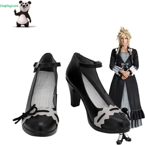 Final Fantasy VII Remake FF7 Cloud Strife Girl Black Shoes Cosplay Leather