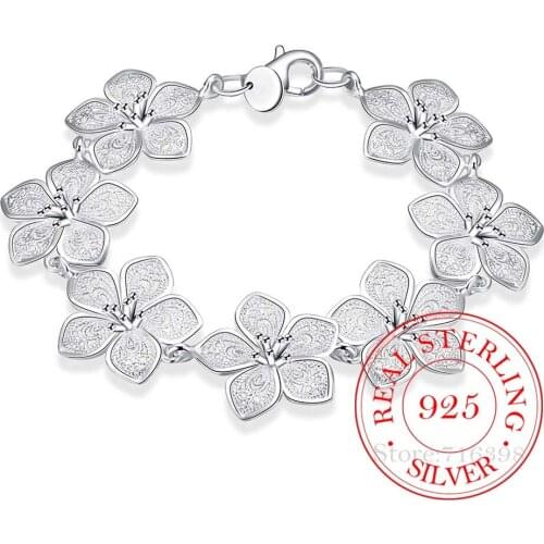 Hot Sale 925 Sterling Silver Plum Bracelet Beautiful Flowers for Women Classic High- Quality Fine Jewelry Wedding Party Jewelry
