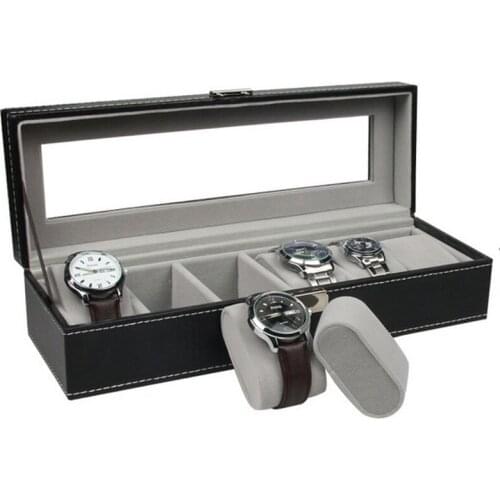 Hot Quality PU Leather Watch Boxes Storage Organizer Box Luxury Jewelry Display Watch Case Black Watch Organizer Free Shipping