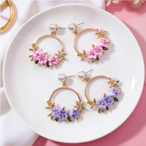 Literary Flower Alloy Sweet Pearl Earrings Party Personality Jewelry Gifts