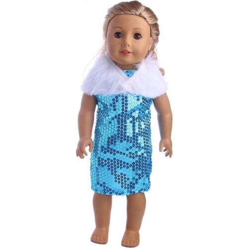 LUCKDOLL Dress Sequins Dress + Plush Neck Fit 18-Inch &43cm zapd Doll Accessories