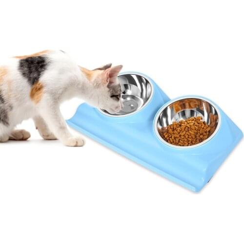No Spill Dog Cat Bowl Stainless Steel Pet Bowls 15° Tilt Raised Stand Promote Digestion Pet Water Food Feeder