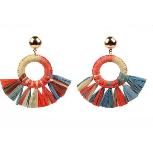 Fashion Colorful Raffia Tassel Pendant Drop Dangle Earrings for Women Florate Brand Wholesale Party Handmade Statement Jewelry