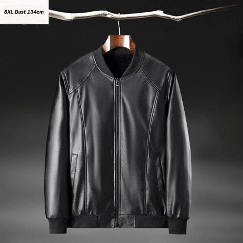 Winter autumnmens business PU Leather Jacket plus size bust 134cm 5XL 6XL 7XL 8XL loog sleeve stand collar Fleece jackets men